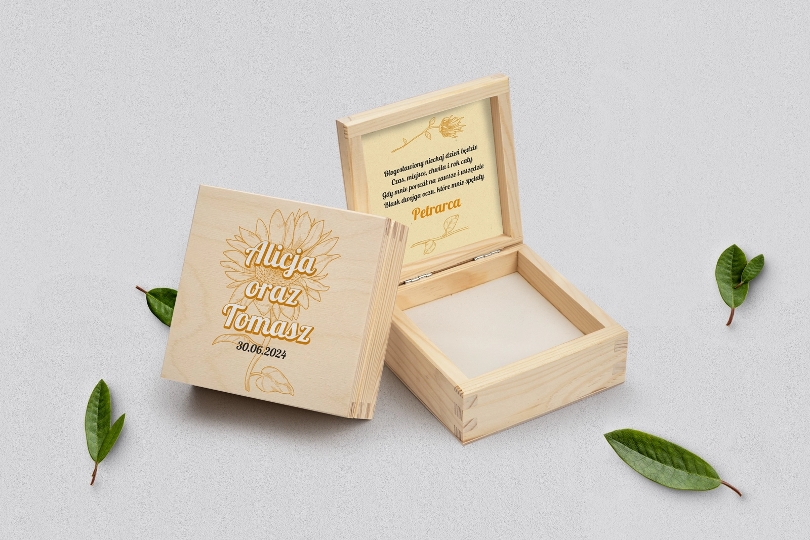 Pudełko na obrączki naturalne - Sunflowers Motyw 1