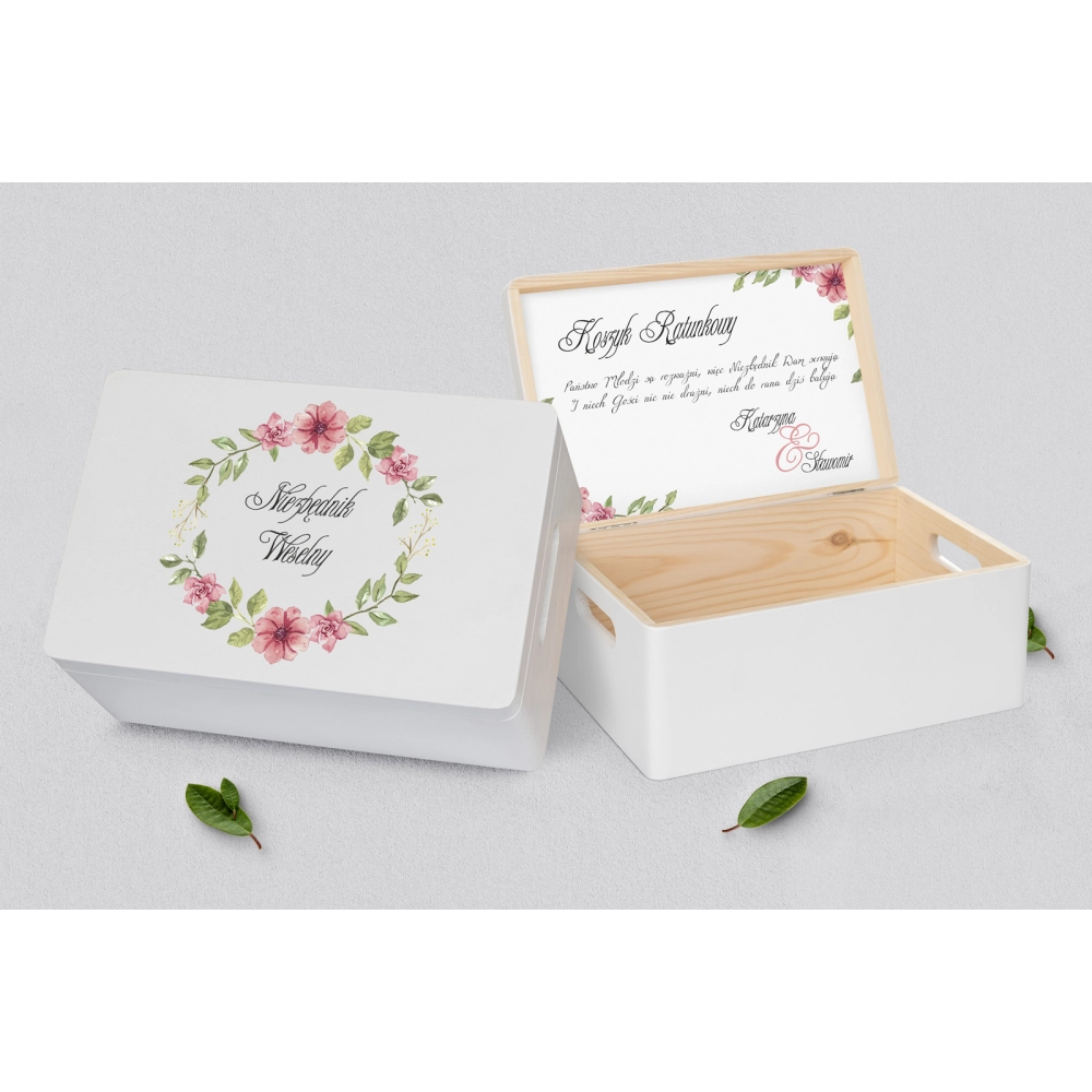 Koszyczek ratunkowy weselny biały - Akwarelowe Wianki Motyw 6