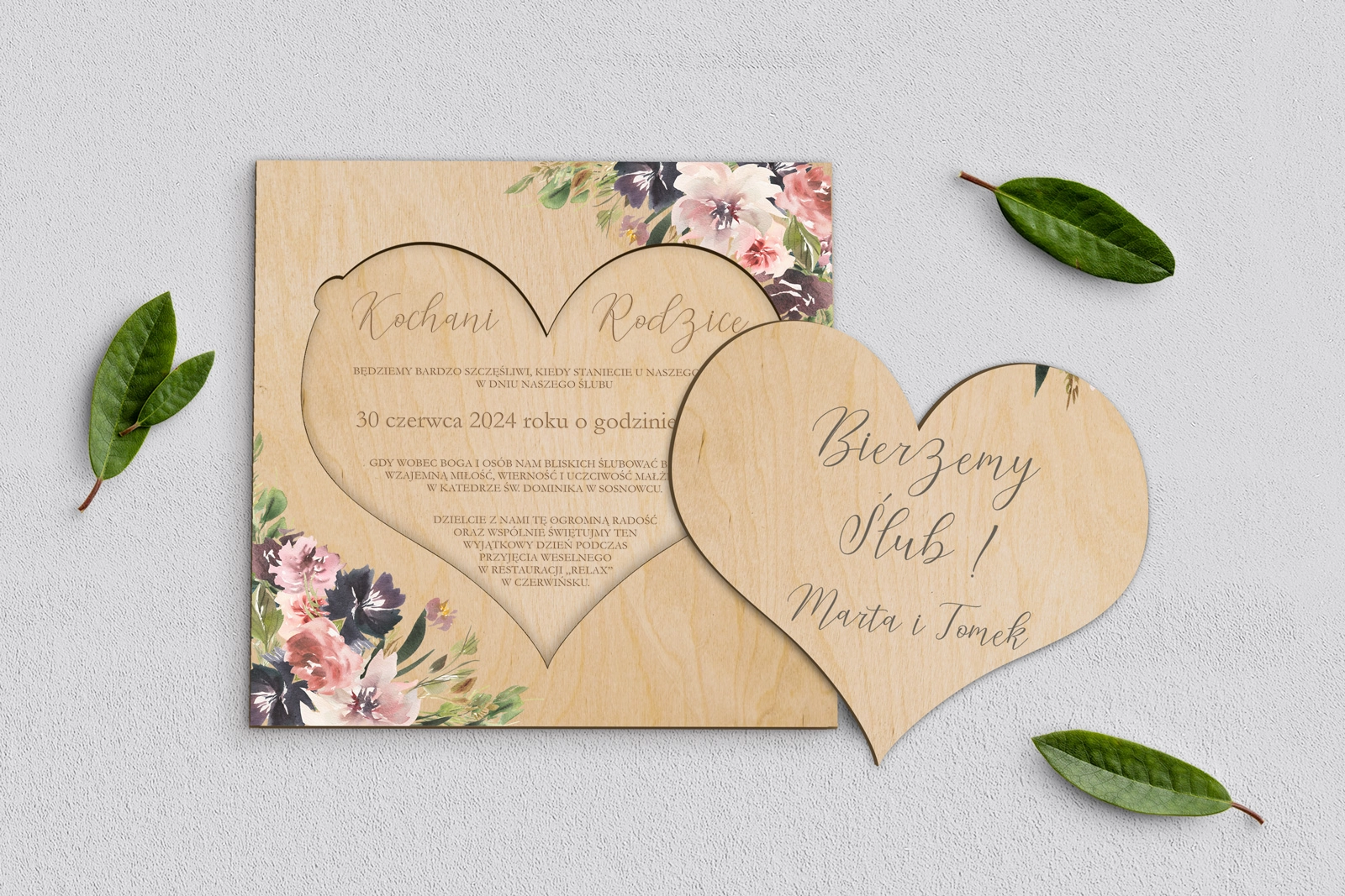 Drewniane Zaproszenie dla Rodziców - PasteLove Motyw 4