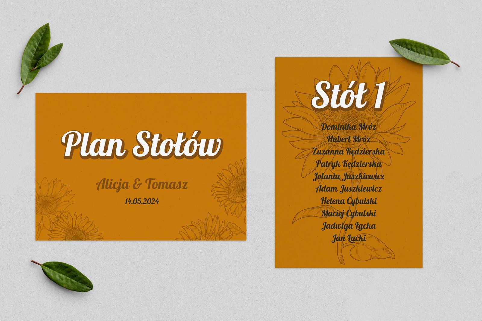 Plan Stołów - Karteczka Sunflowers Motyw 3