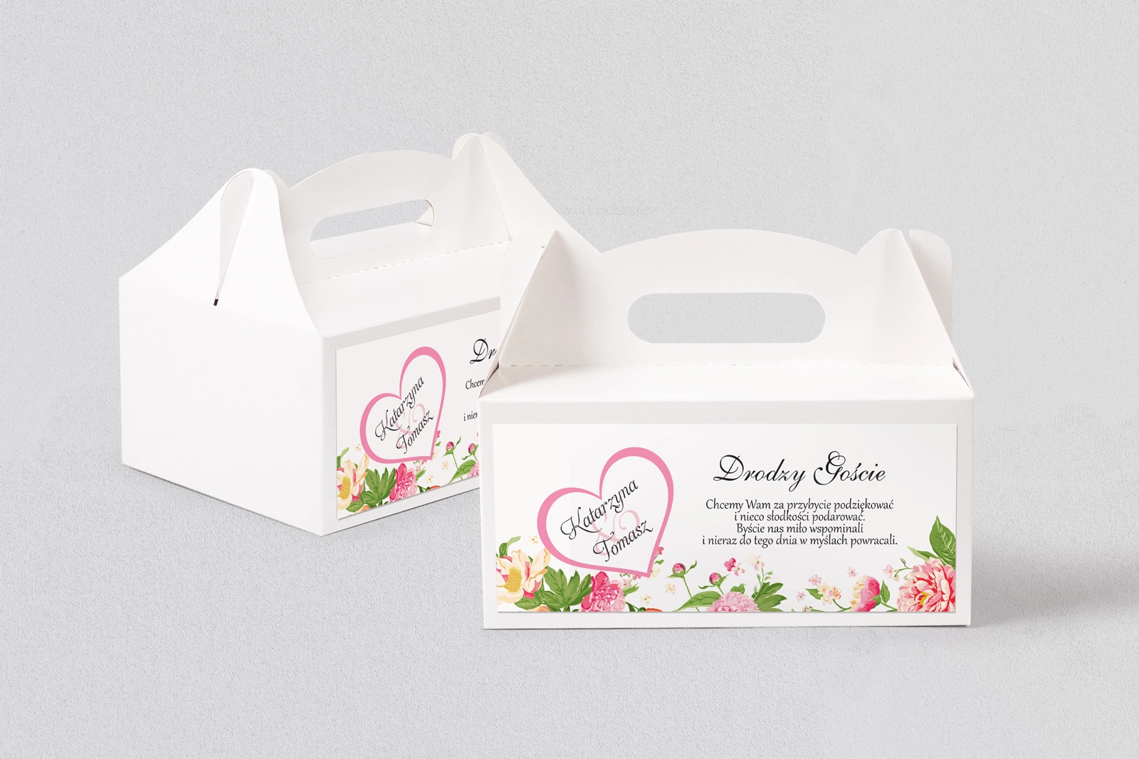 Pudełko na ciasto weselne Serca Kwiat Motyw 1