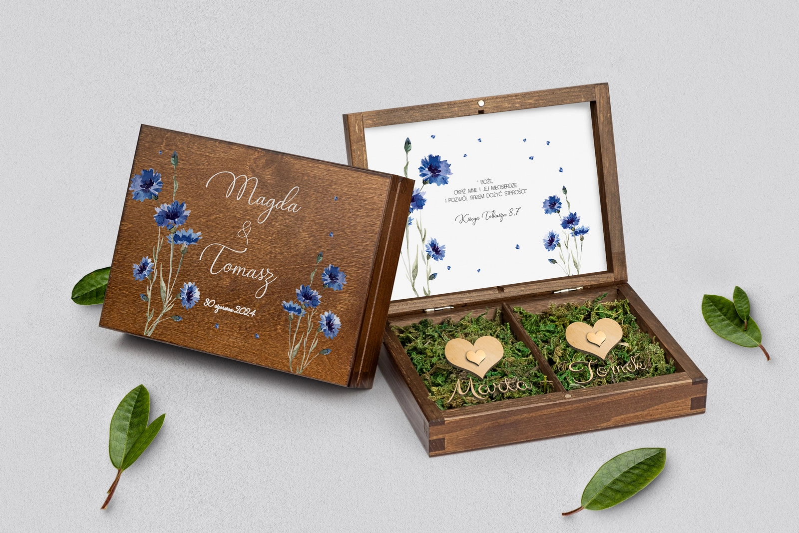 Pudełko na obrączki prostokątne brązowe - Biały Czas - Motyw 2