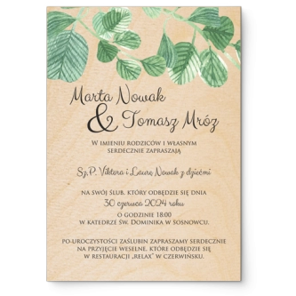 Zaproszenia ślubne Liście - Drewniane Motyw 6