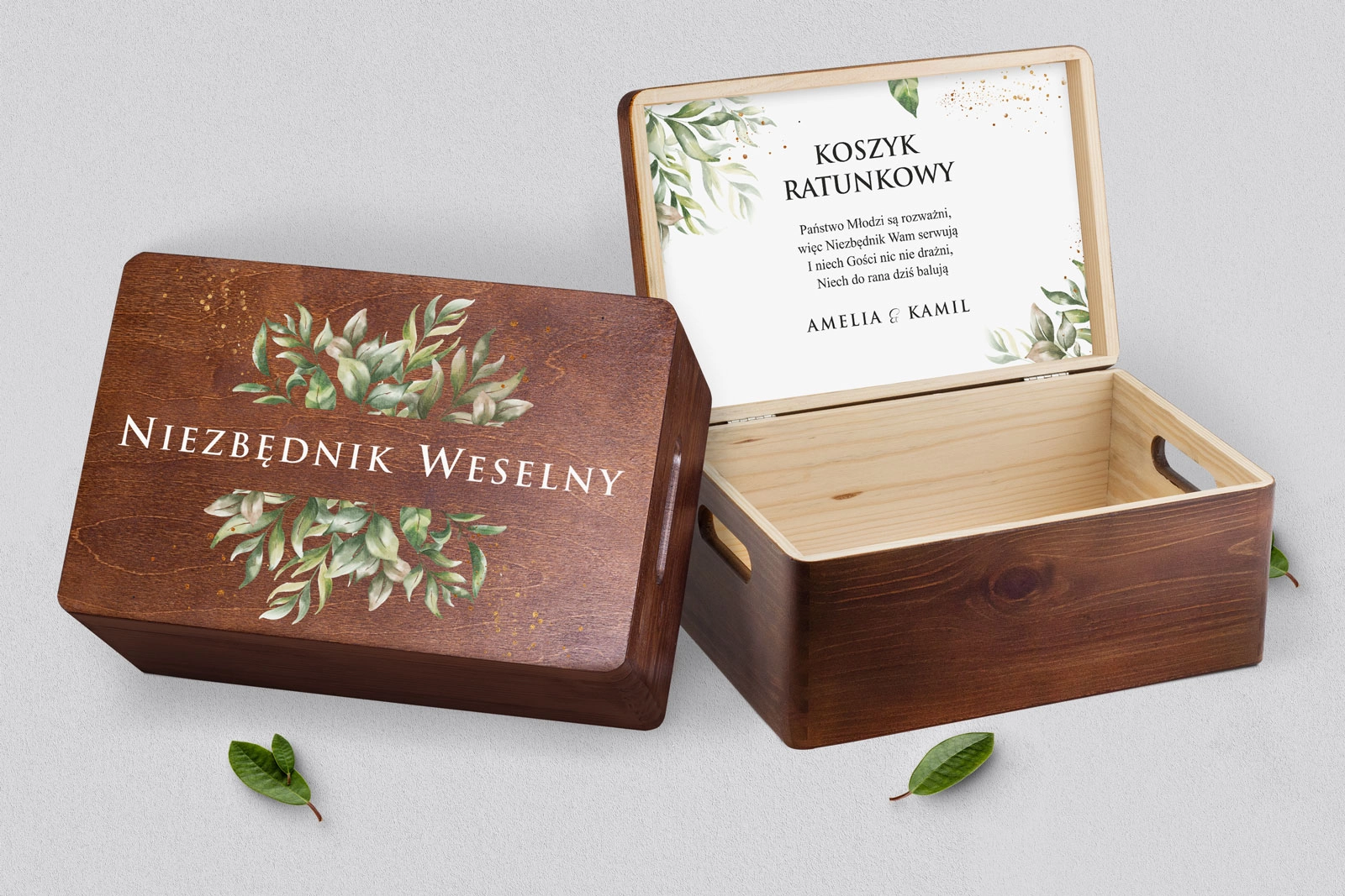 Koszyczek ratunkowy weselny brązowy - Leaves Motyw 1