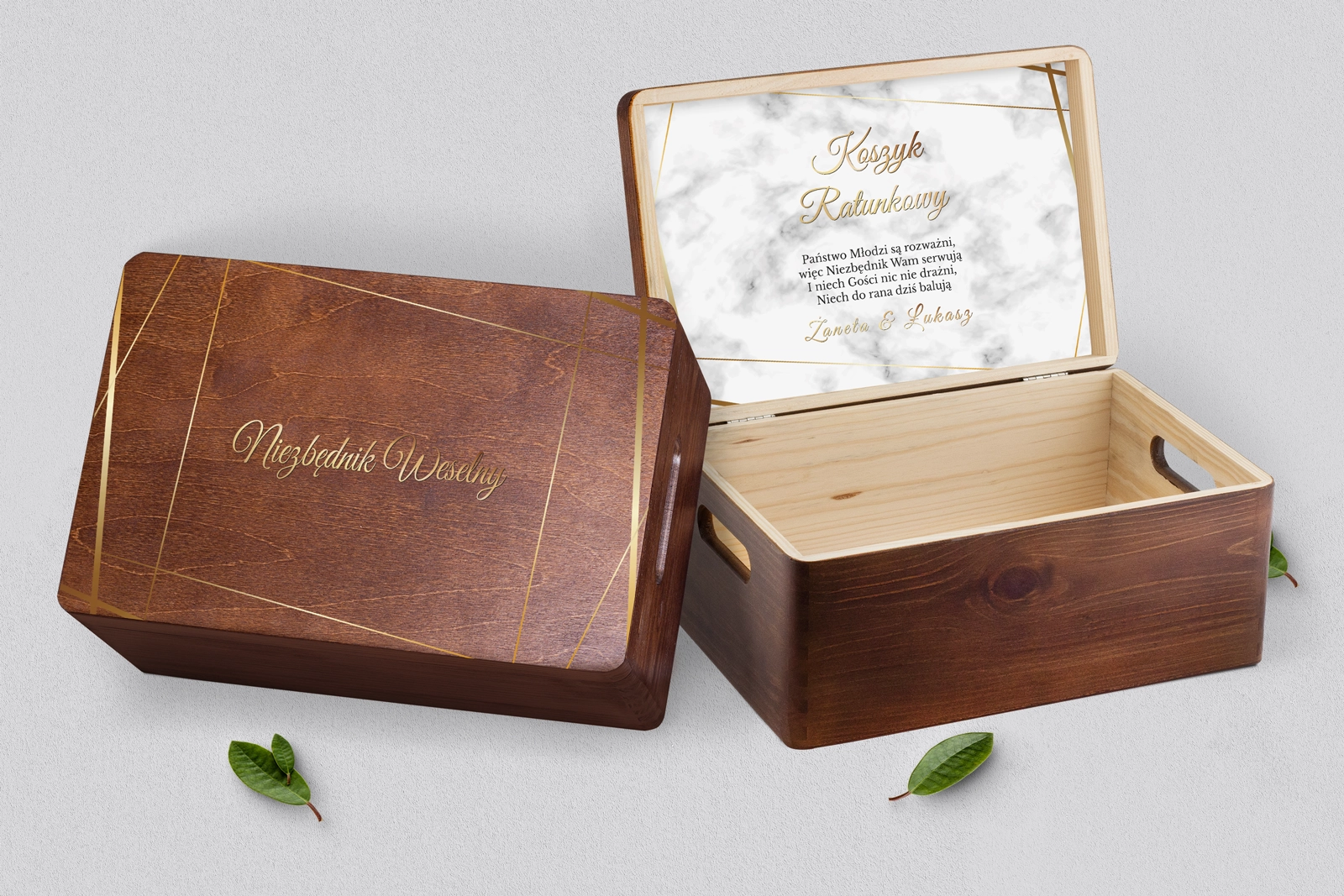 Koszyczek ratunkowy weselny brązowy - Marmur & Złoto Motyw 2