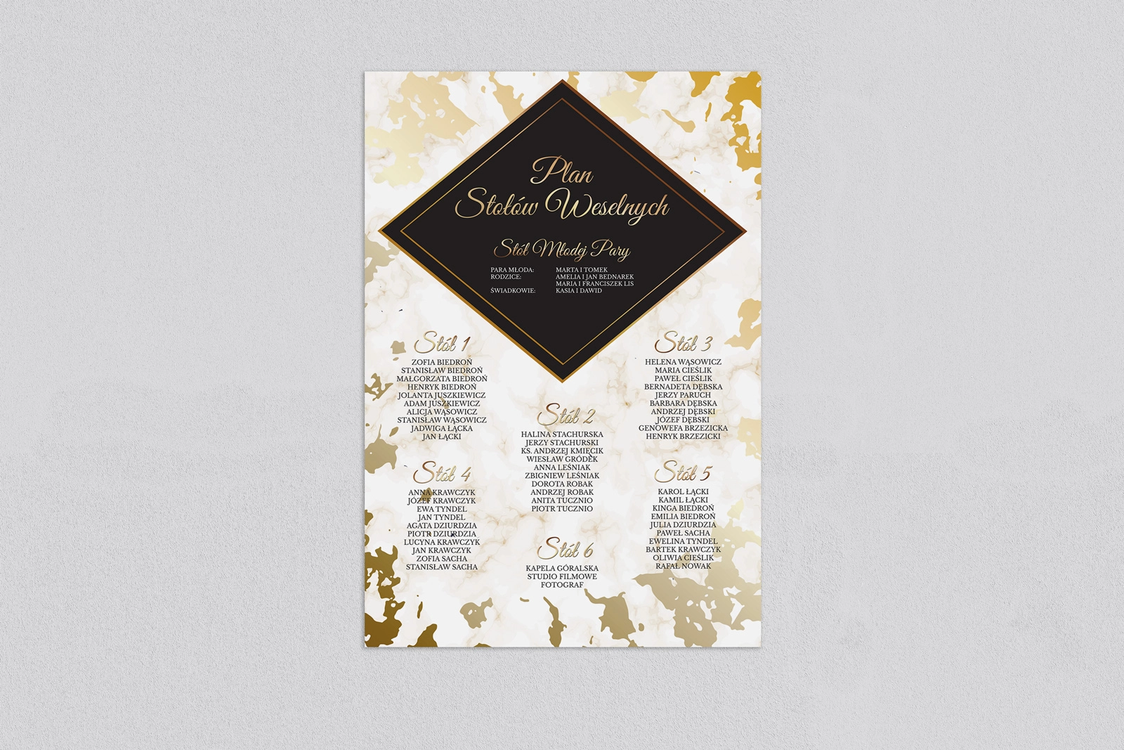 Plan stołów weselnych Marmur & Złoto - Motyw 5