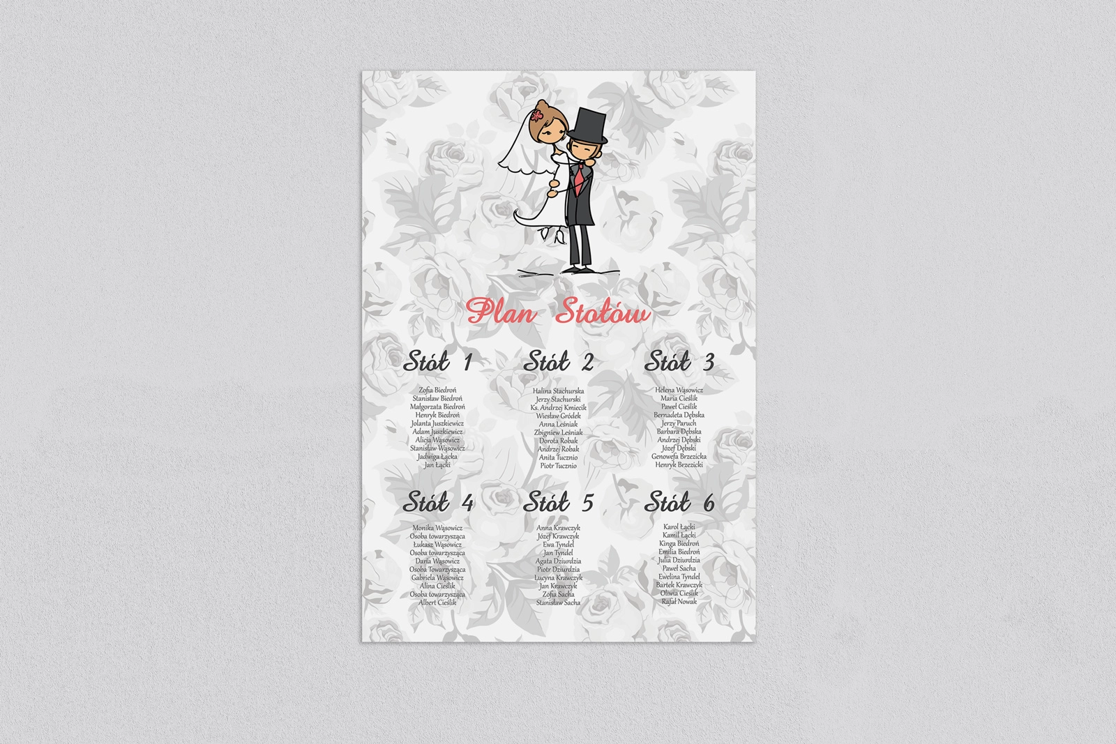 Plan stołów weselnych Zakochani Motyw 6