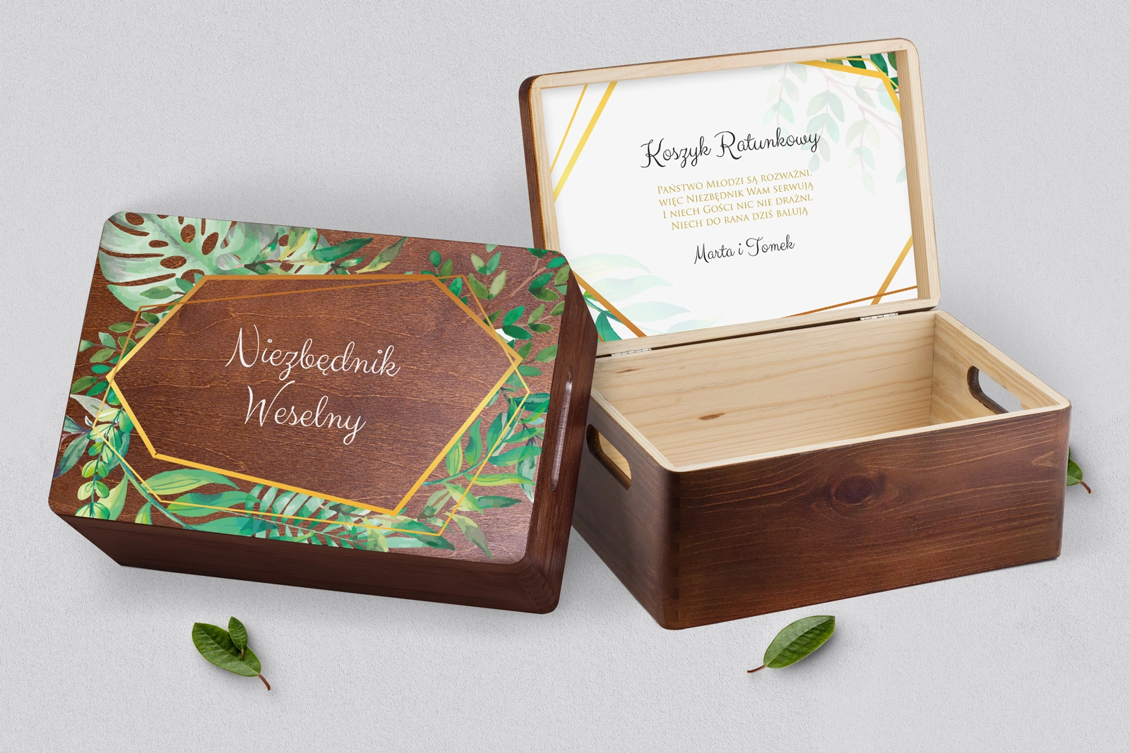 Koszyczek ratunkowy weselny brązowy - Flowers & Frame Motyw 2