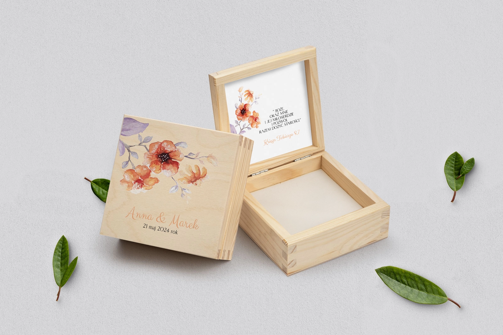 Pudełko na obrączki naturalne - Sweet Love Motyw 6