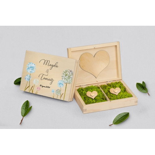 Pudełko na obrączki prostokątne naturalne - Biały Czas - Motyw 4