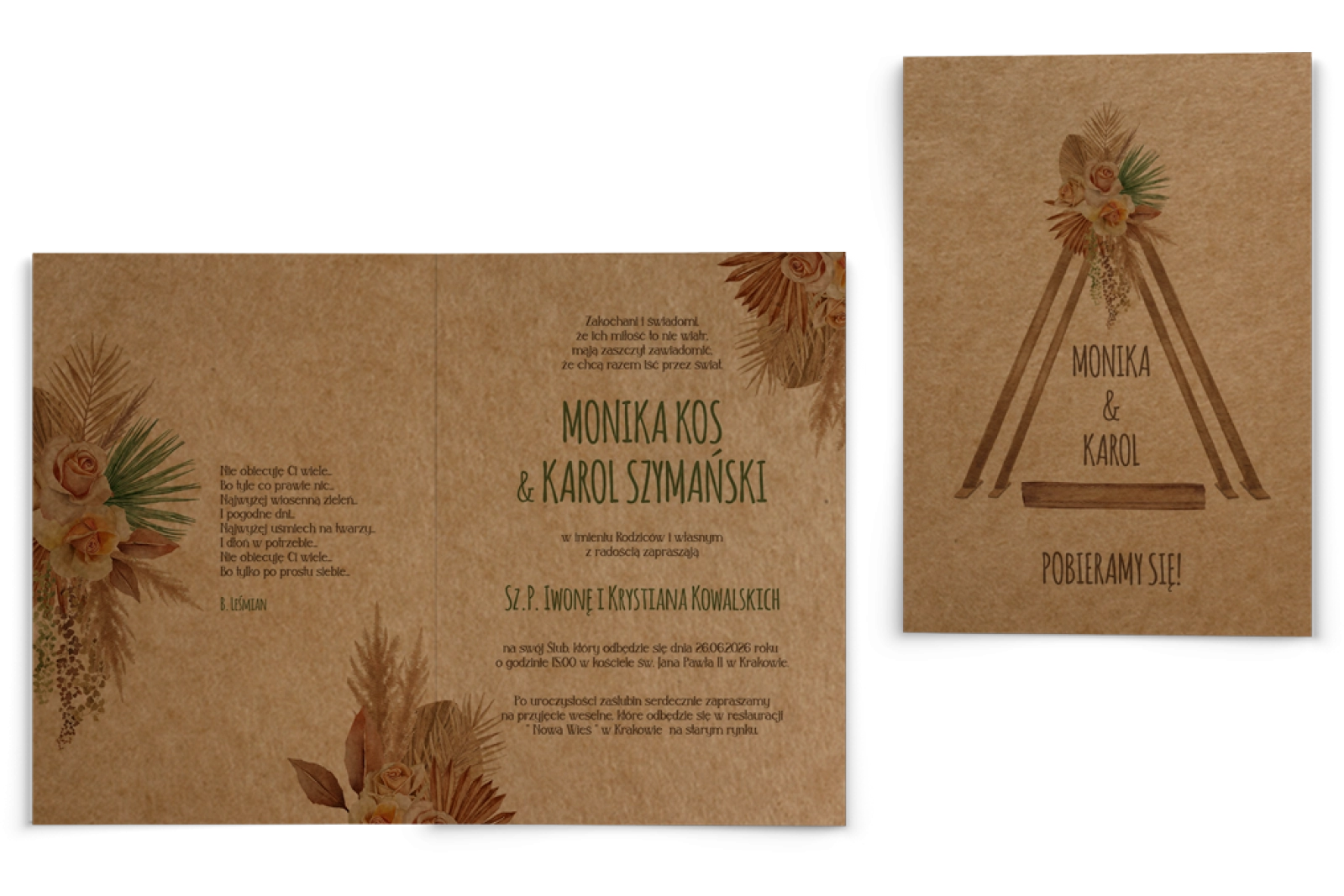 Zaproszenia ślubne Boho - Składane motyw 2