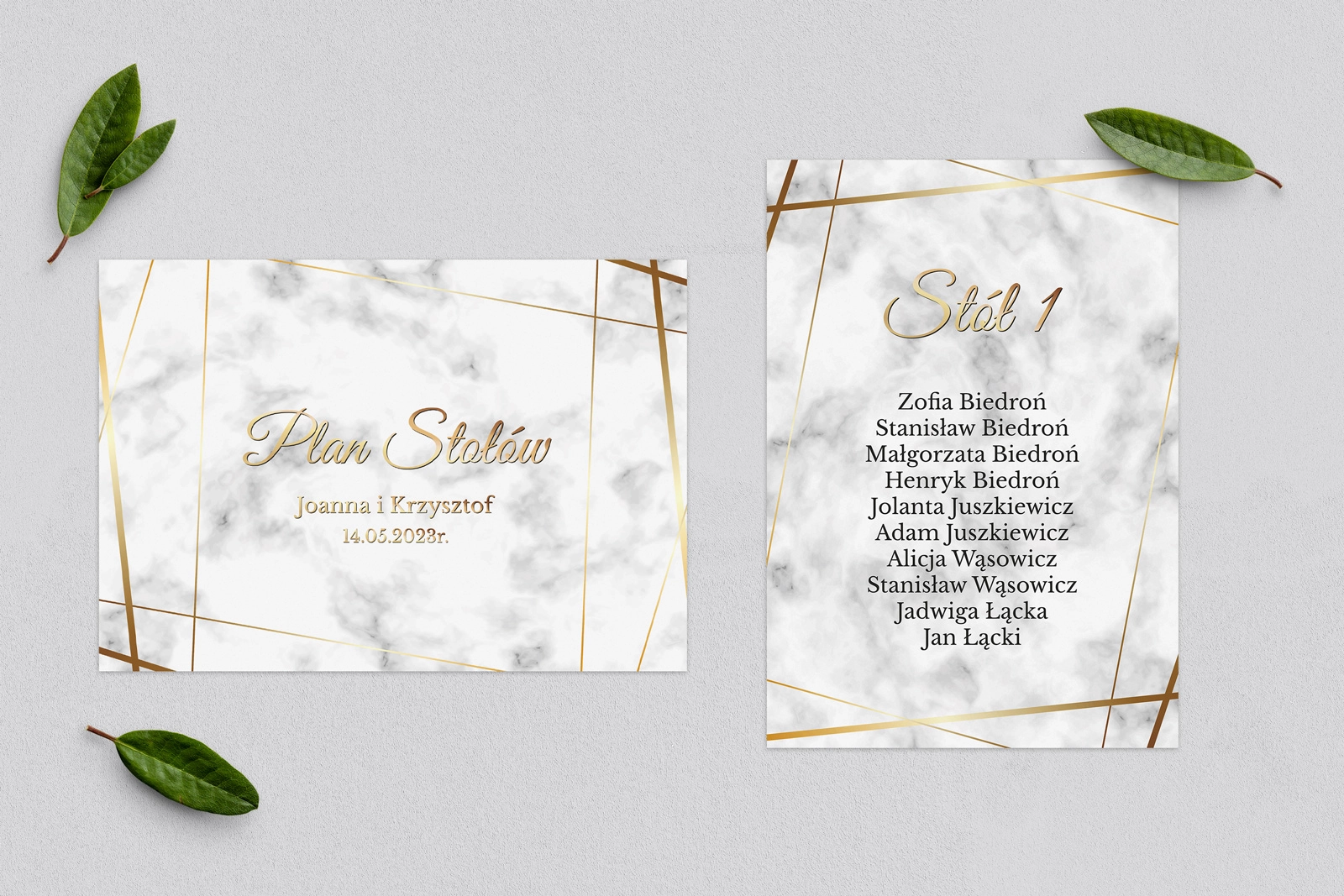 Plan Stołów - Karteczka Marmur & Złoto Motyw 2