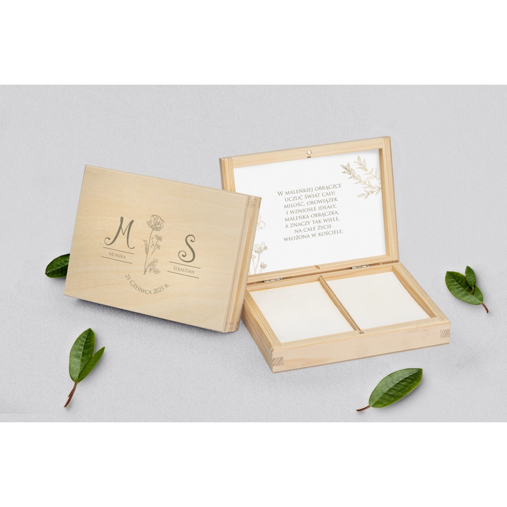 Pudełko na obrączki prostokątne naturalne - Fiori Motyw 2
