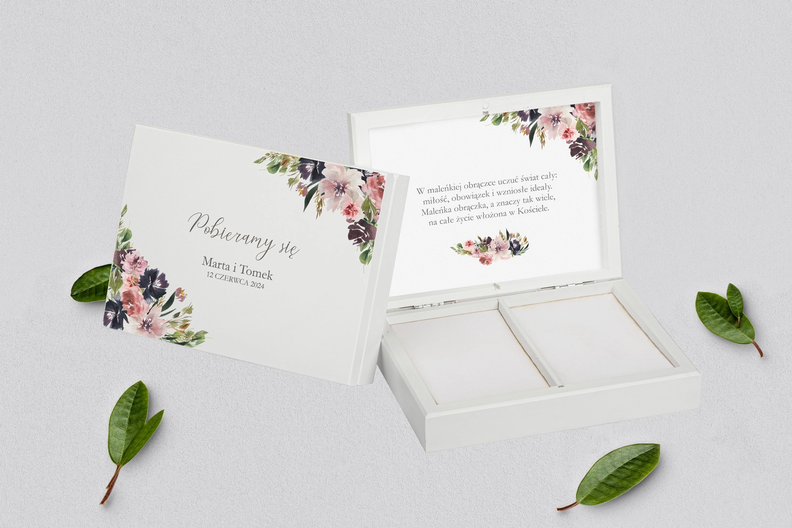 Pudełko na obrączki prostokątne białe - PasteLove Motyw 4