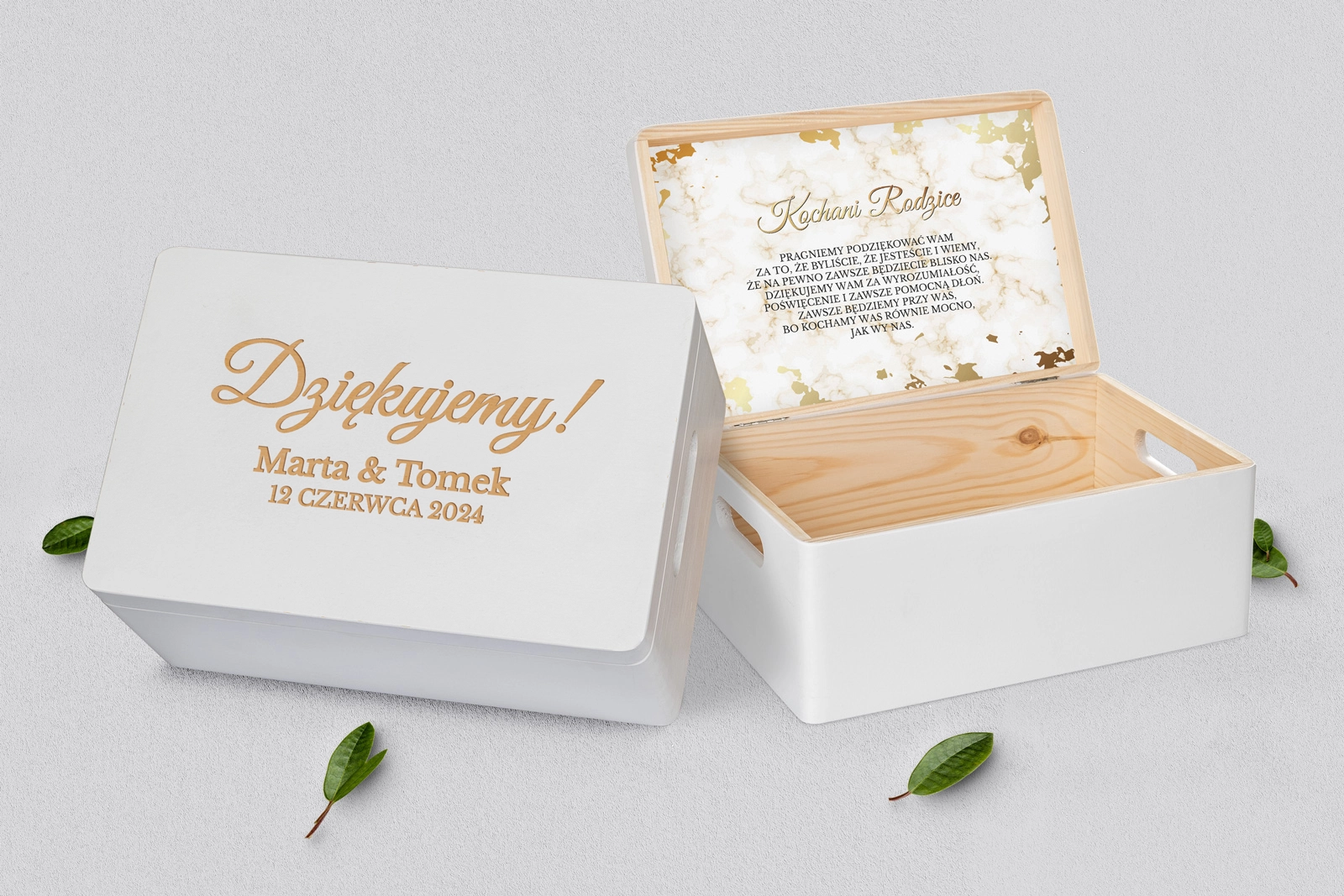 Skrzyneczka dla Rodziców - biała Marmur & Złoto - Motyw 5