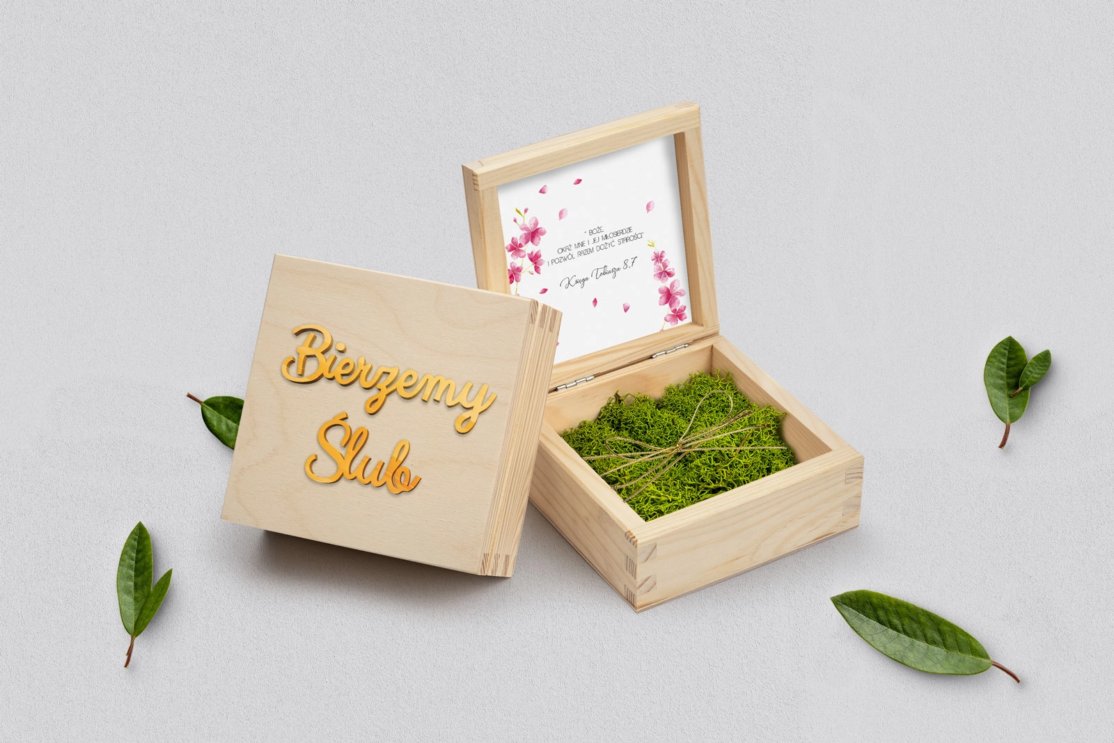 Pudełko na obrączki naturalne - Biały Czas - Motyw 3