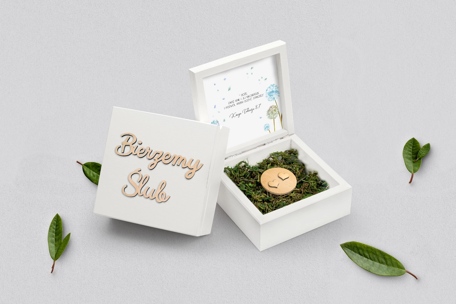 Pudełko na obrączki białe - Biały Czas - Motyw 4