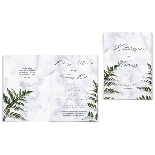 Zaproszenia ślubne Marble leaf - Składane Motyw 2