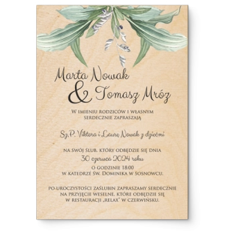 Zaproszenia ślubne Liście - Drewniane Motyw 1