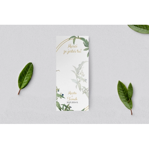 Podziękowanie Merci - Karteczka Liście - Motyw 2