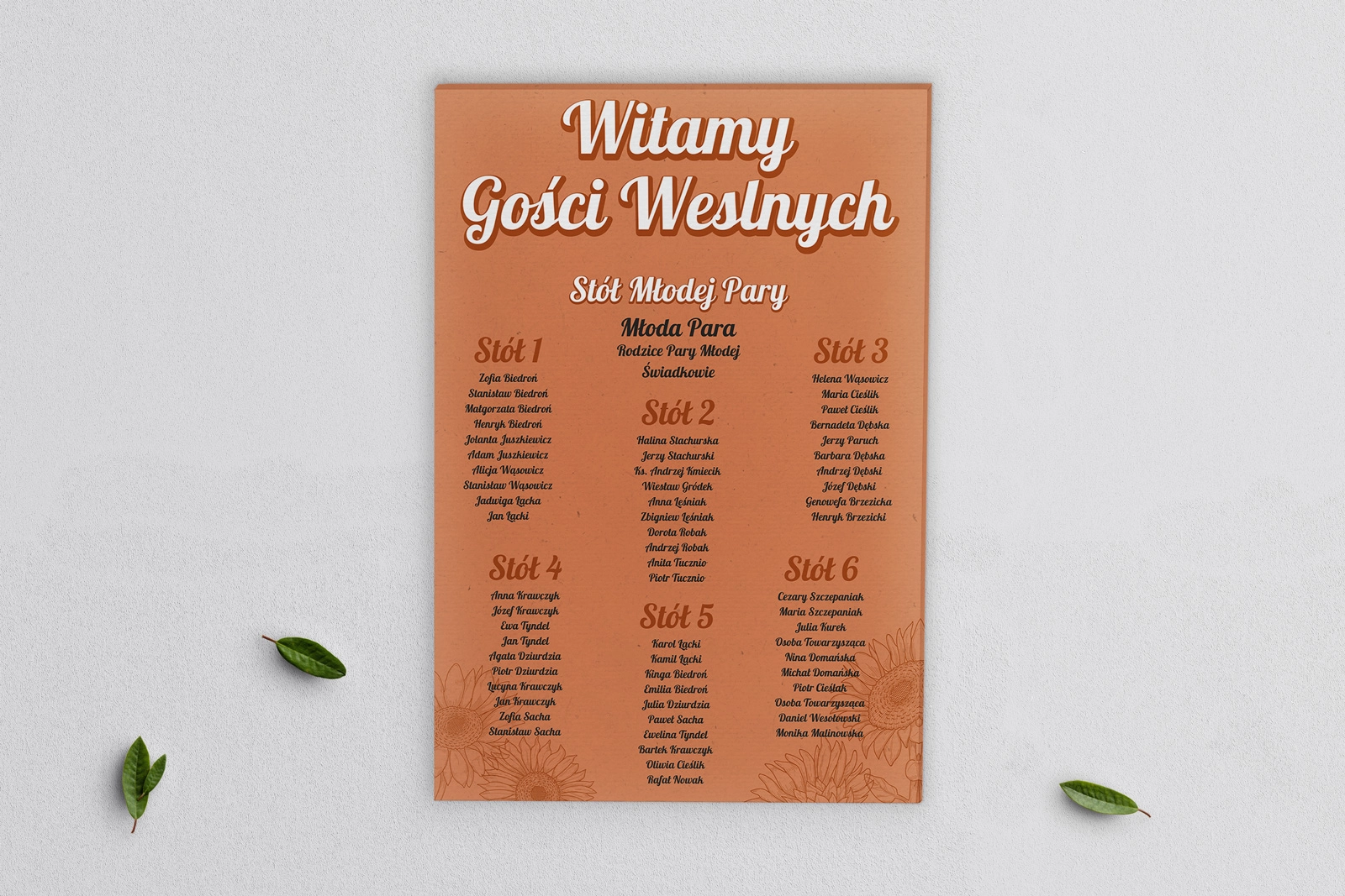 Plan stołów weselnych na płótnie Sunflowers Motyw 2