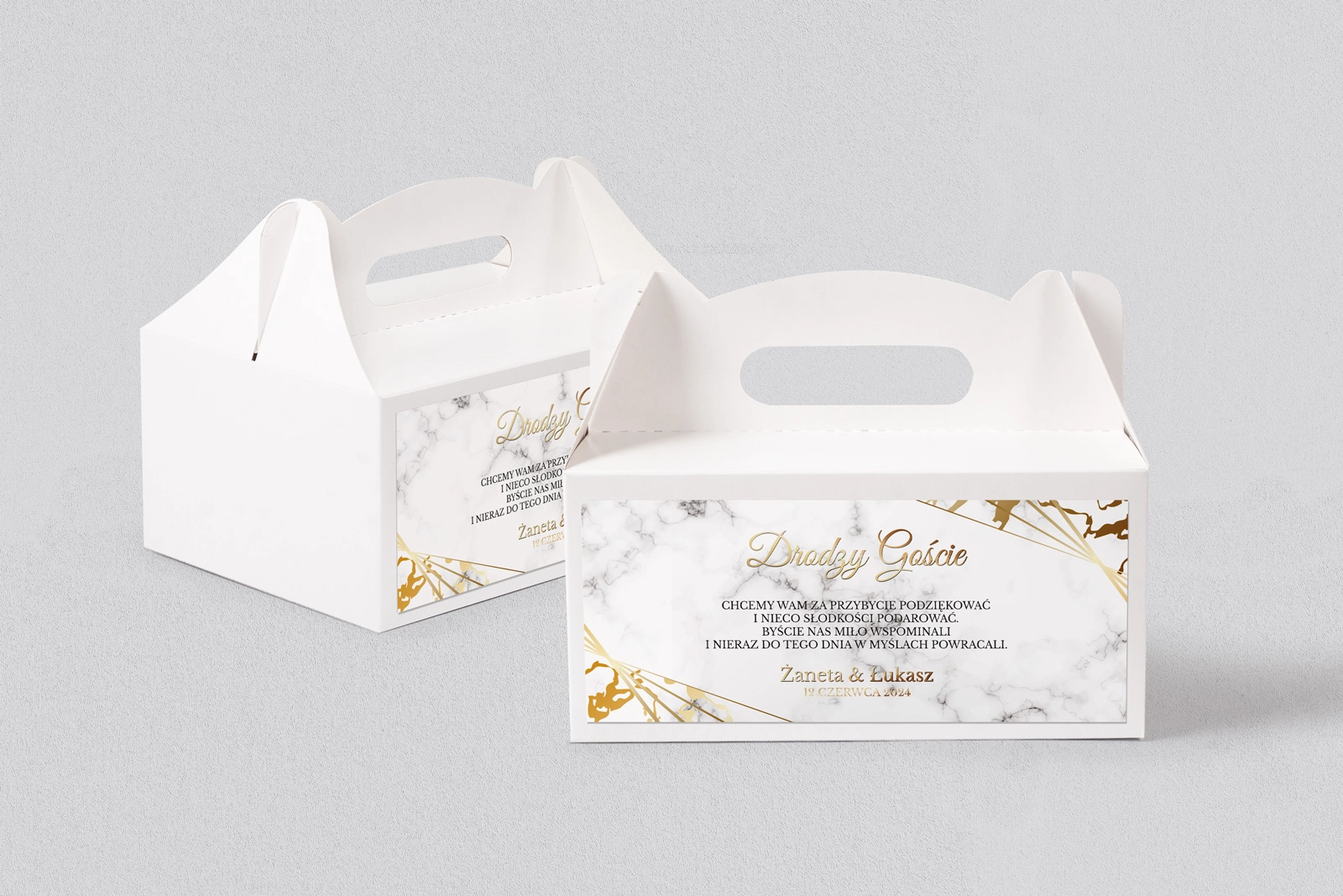 Pudełko na ciasto weselne Marmur & Złoto - Motyw 4