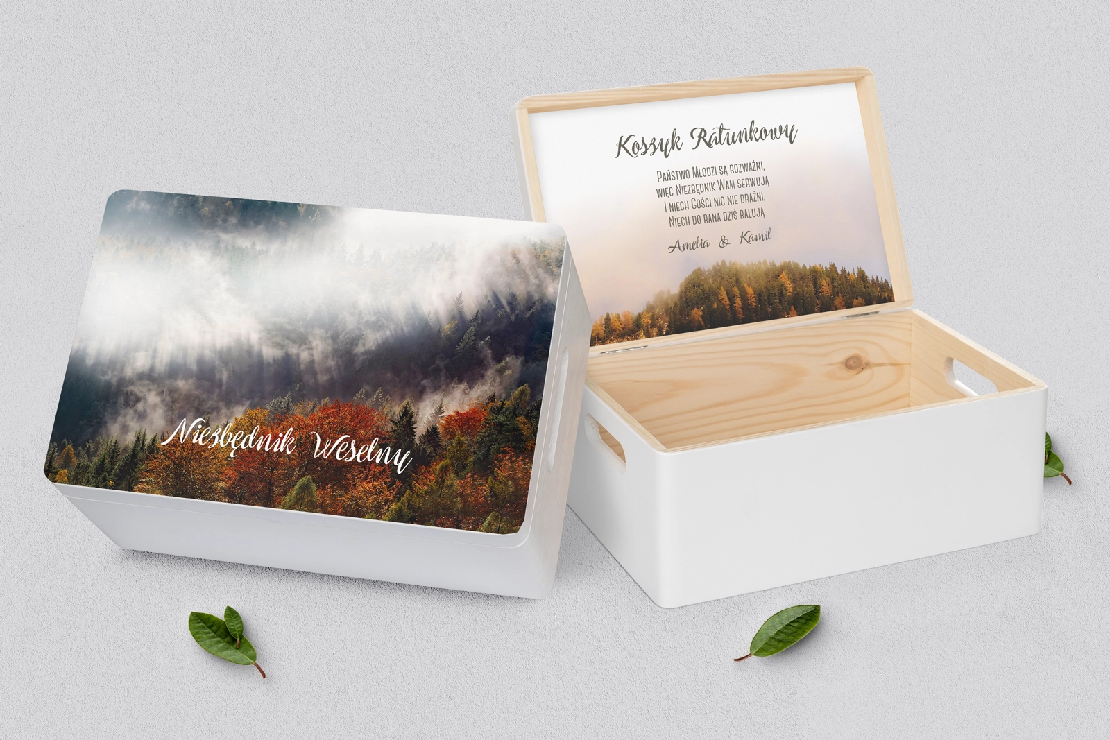 Koszyczek ratunkowy weselny biały - Forest - Motyw 3