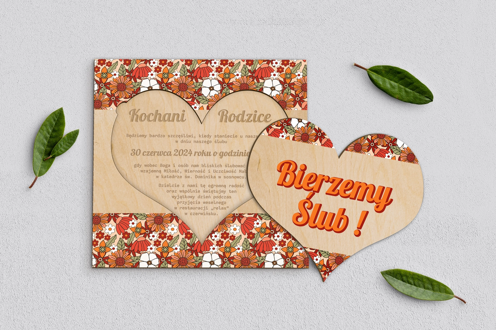 Drewniane Zaproszenie dla Rodziców - Retro Style Motyw 3