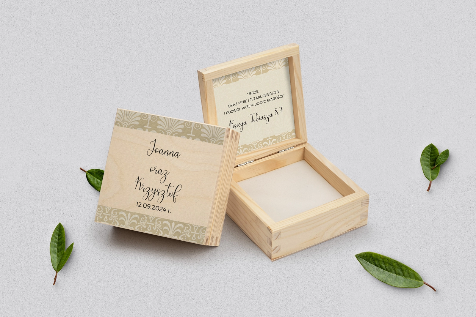 Pudełko na obrączki naturalne - Vintage Motyw 1