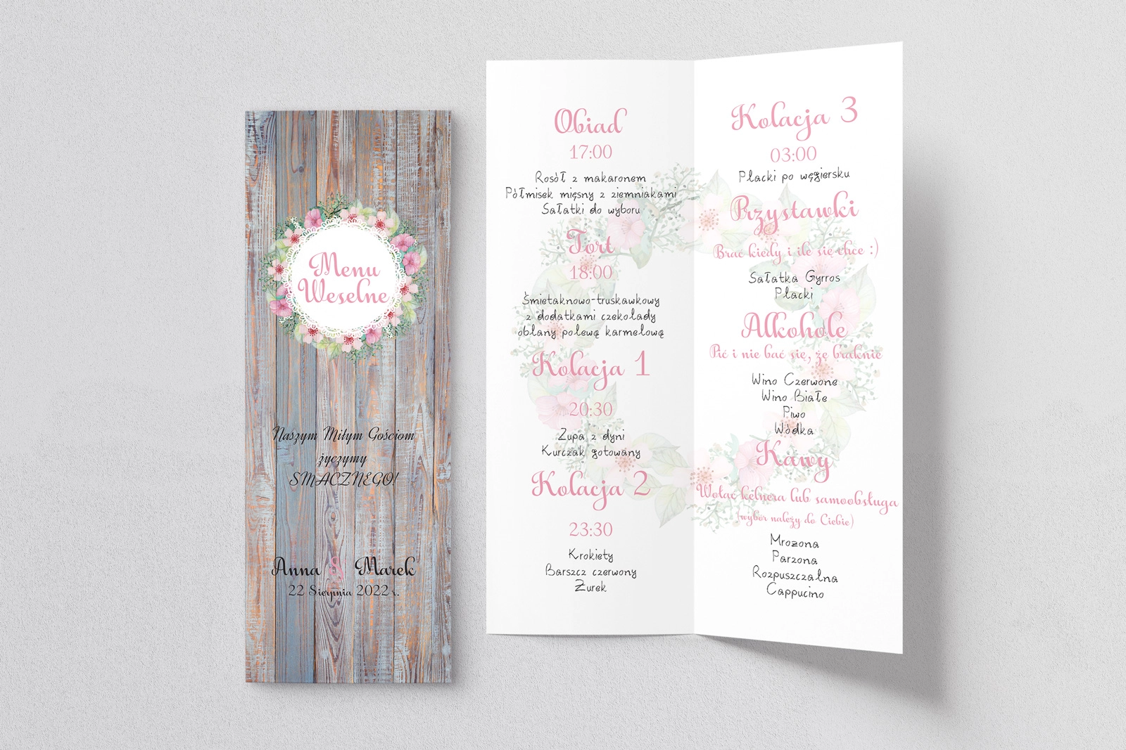 Menu Weselne Rustical Motyw 6