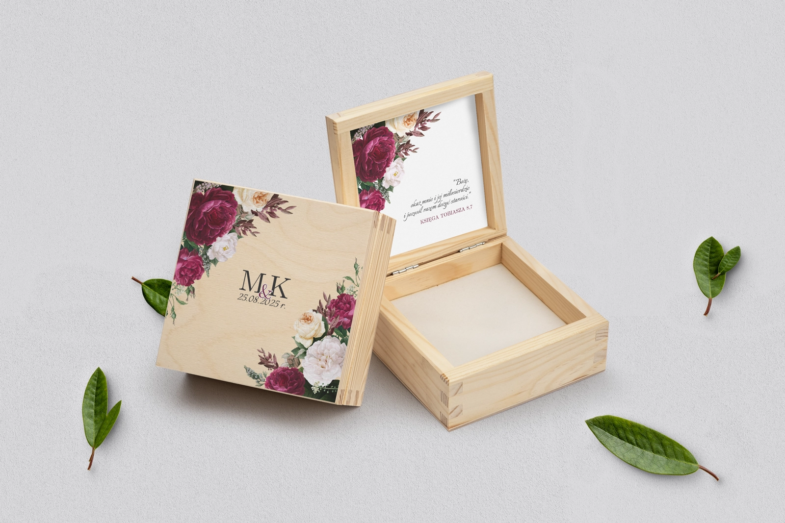 Pudełko na obrączki naturalne - Fabello Motyw 1