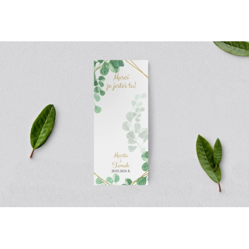 Podziękowanie Merci - Karteczka Liście - Motyw 5