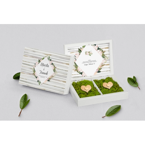 Pudełko na obrączki prostokątne białe - Akwarelka - Motyw 1