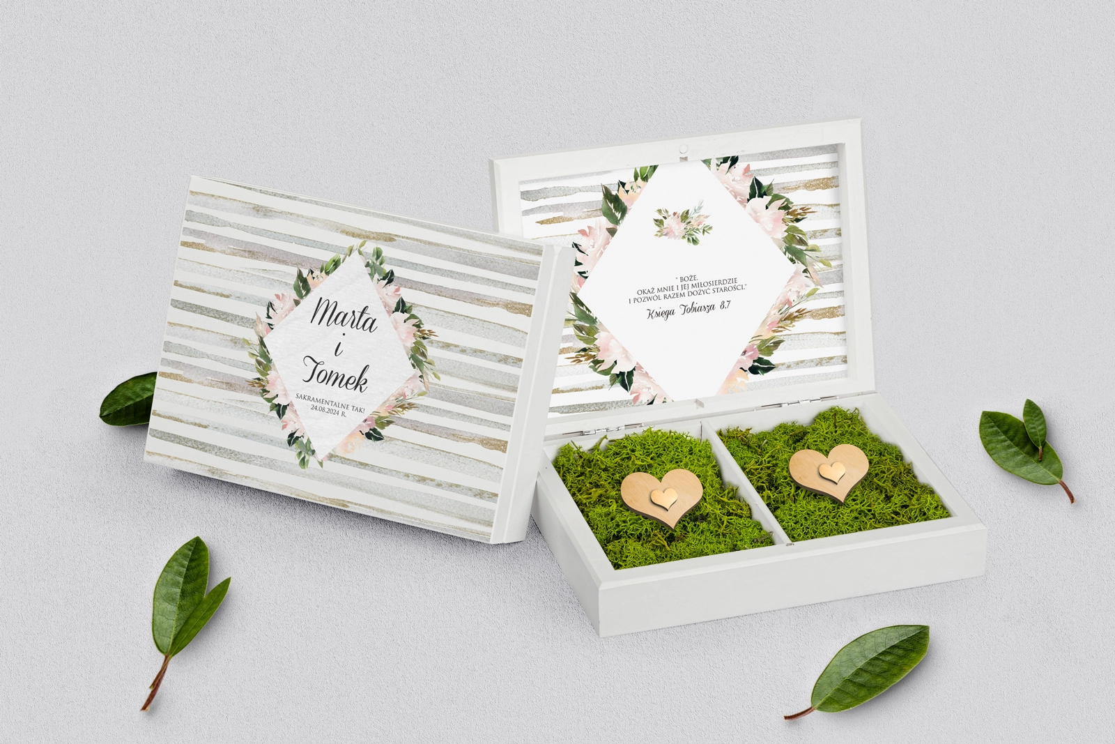 Pudełko na obrączki prostokątne białe - Akwarelka - Motyw 1