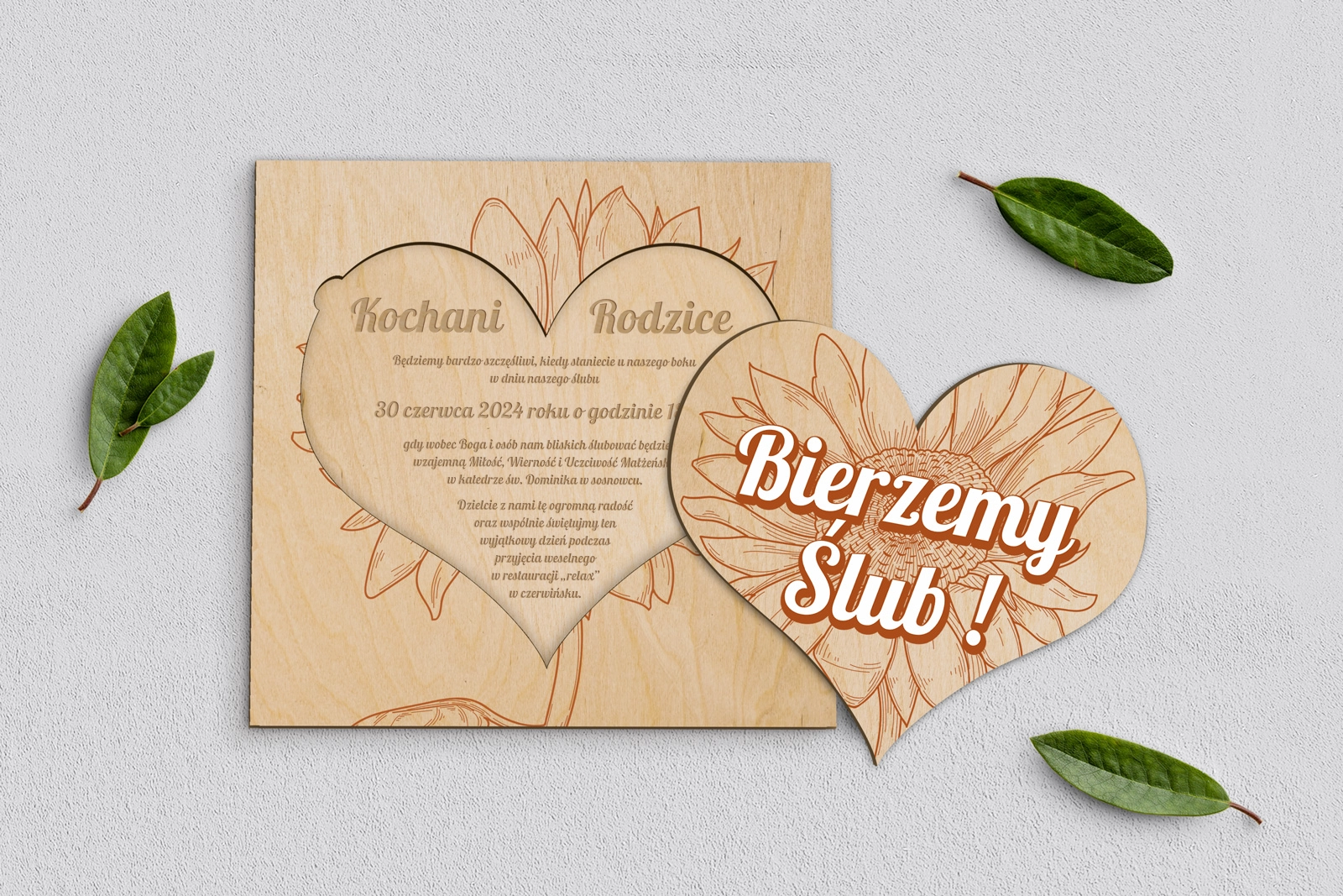 Drewniane Zaproszenie dla Rodziców - Sunflowers Motyw 2