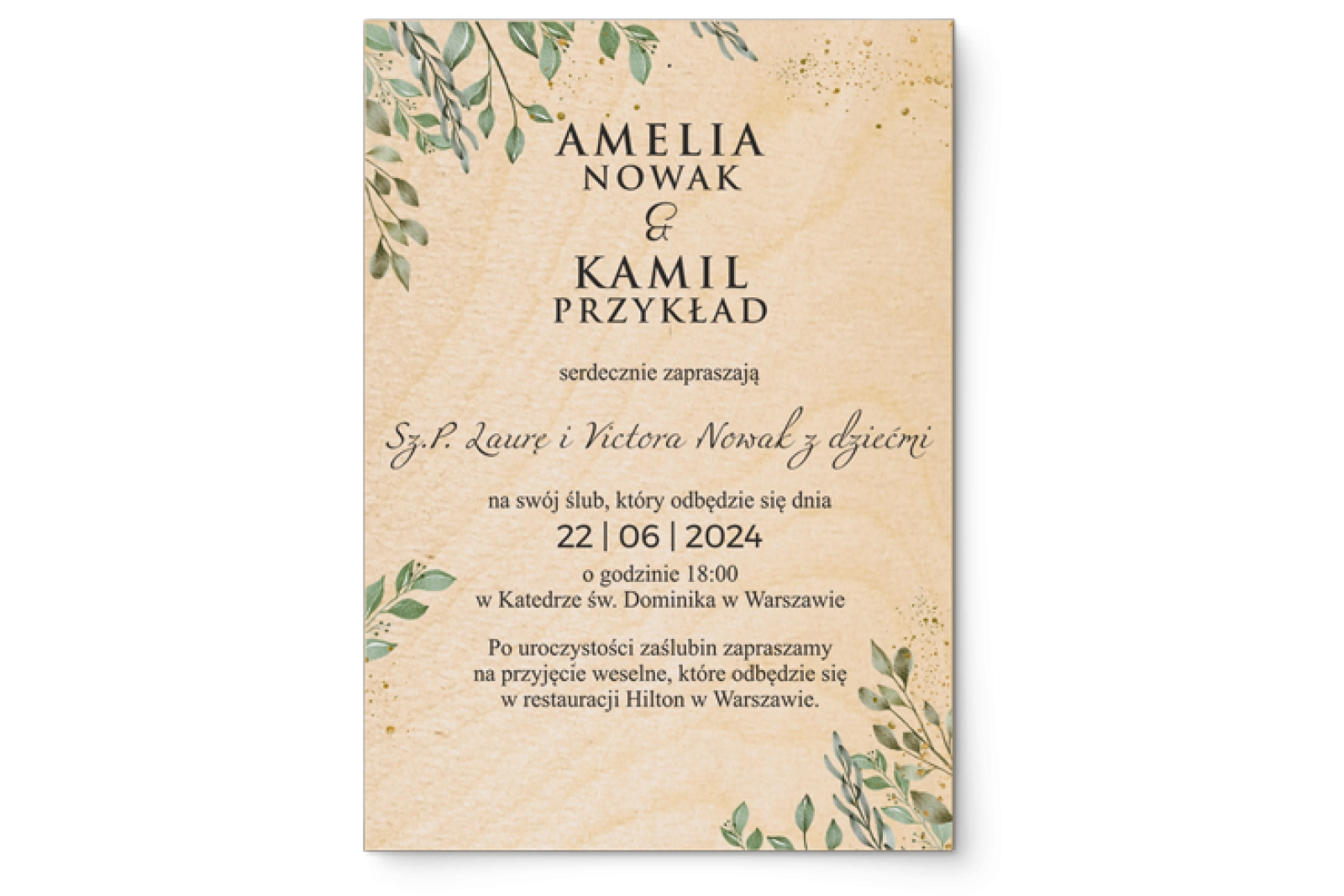 Zaproszenia ślubne Leaves- Drewniane Motyw 3