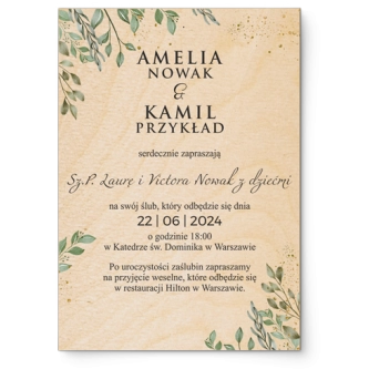 Zaproszenia ślubne Leaves- Drewniane Motyw 3