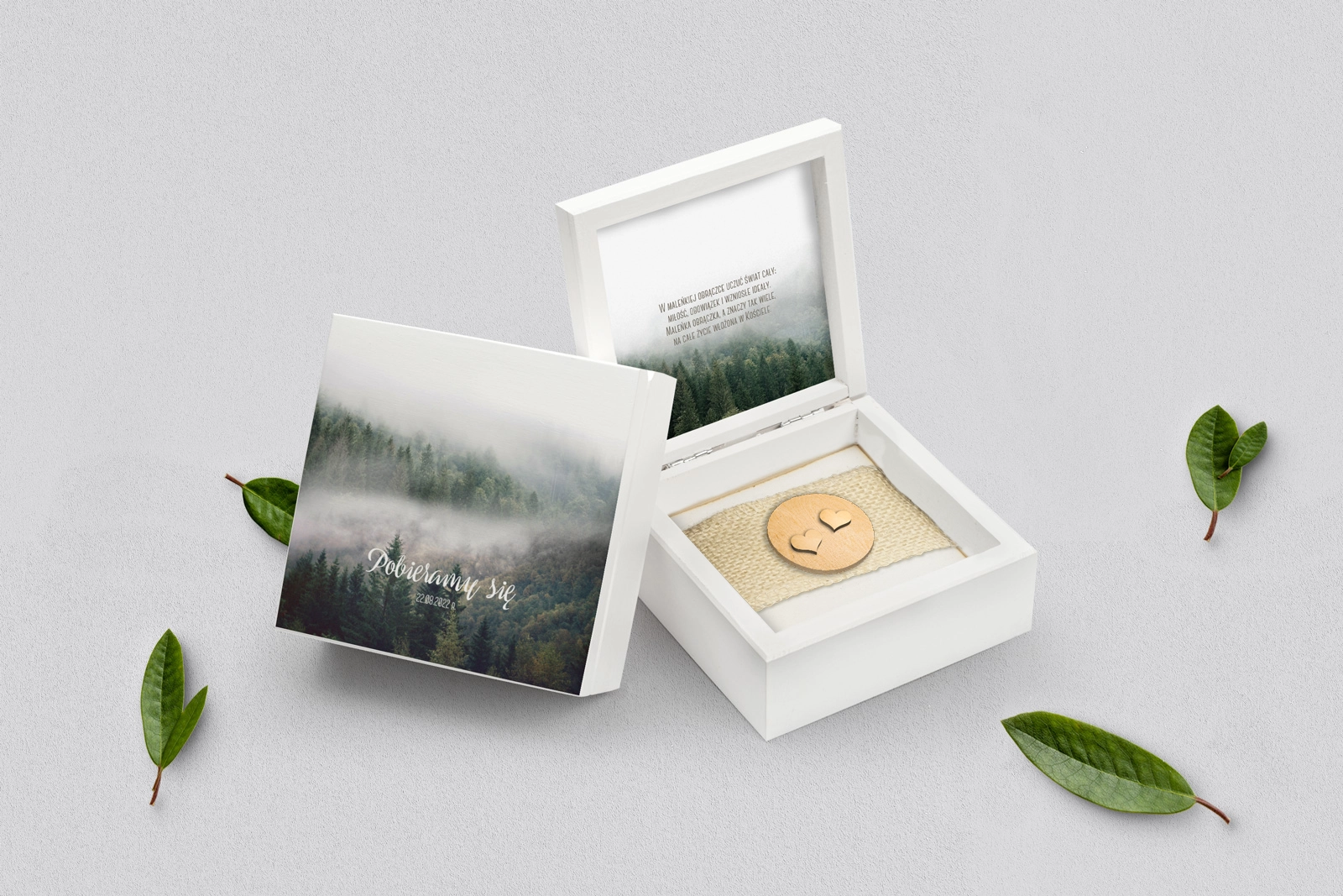 Pudełko na obrączki białe - Forest - Motyw 2