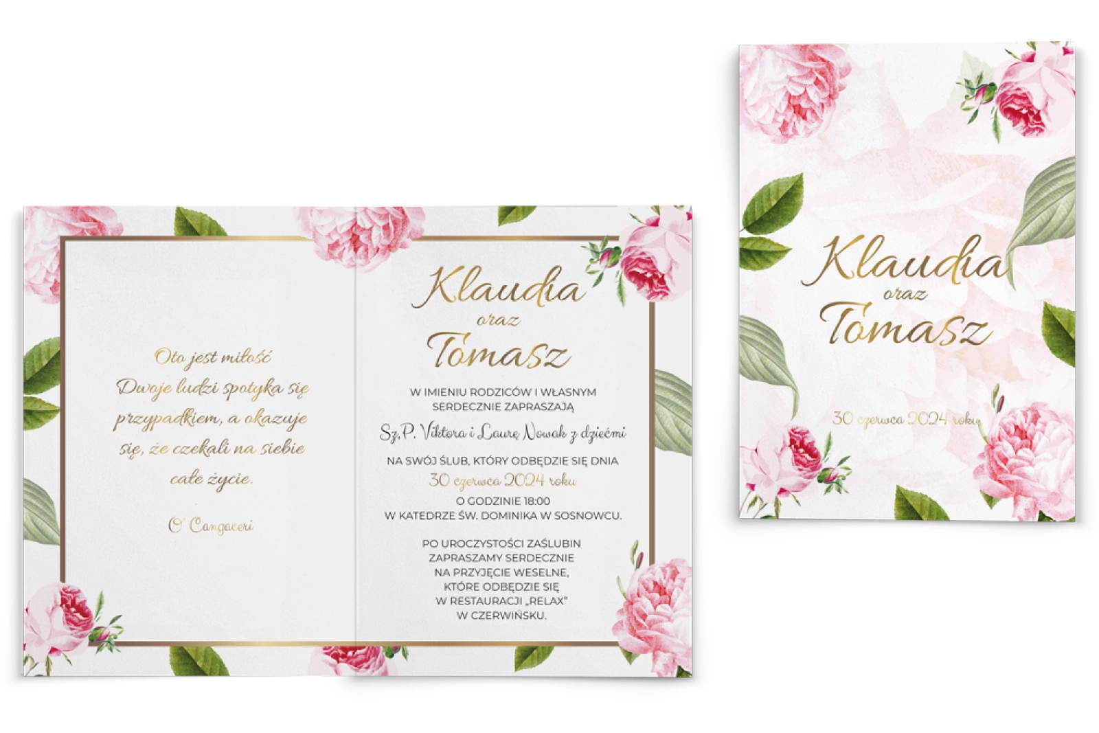 Zaproszenia ślubne Dream - Składane Motyw 2