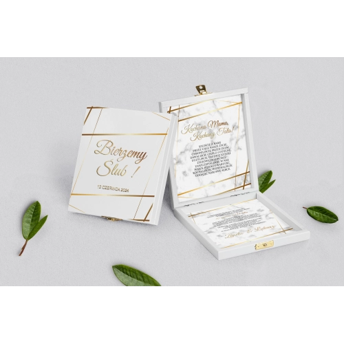 Zaproszenie dla Rodziców - białe Marmur&Złoto Motyw 2