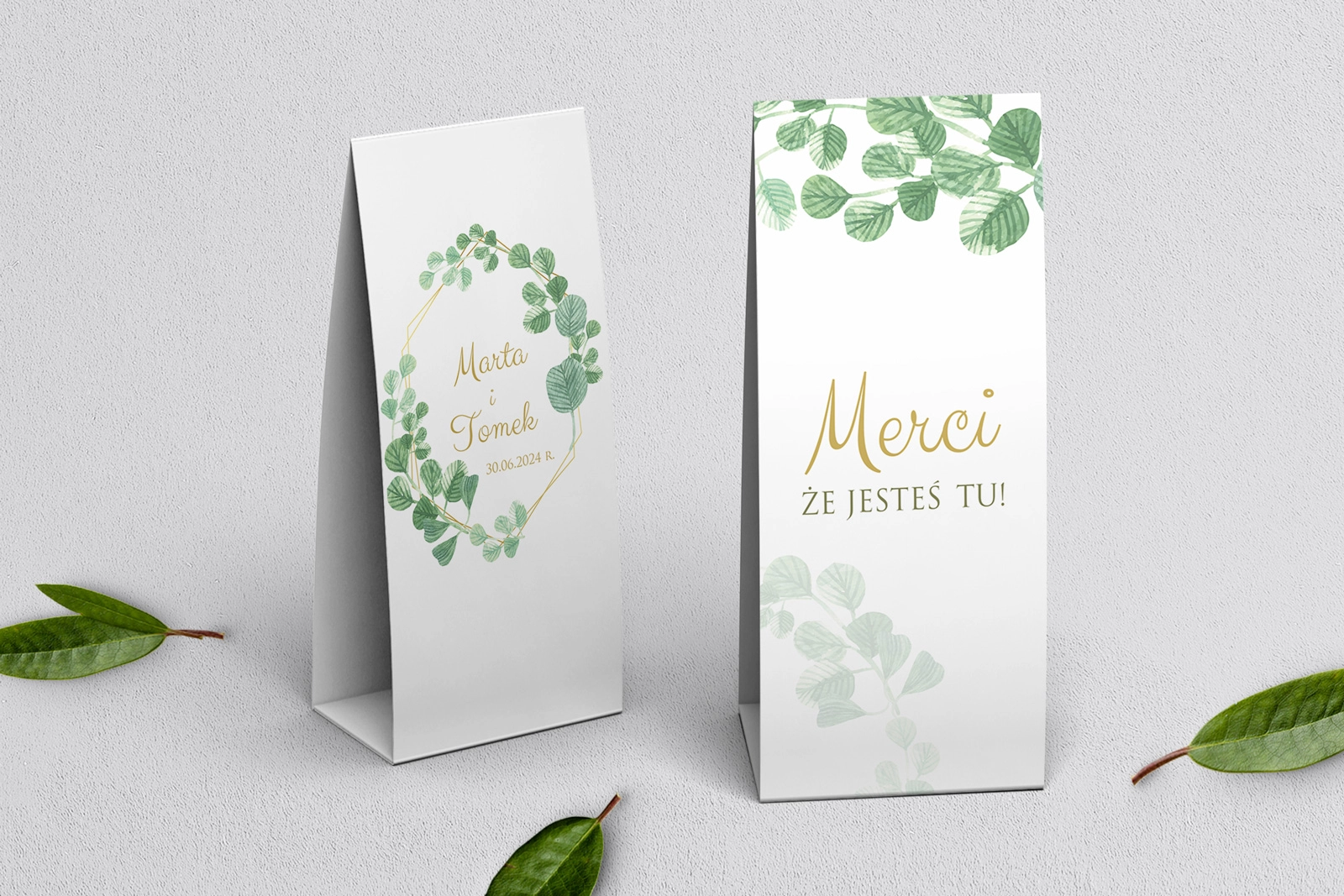 Podziękowanie Merci - Pudełeczko Liście Motyw 5
