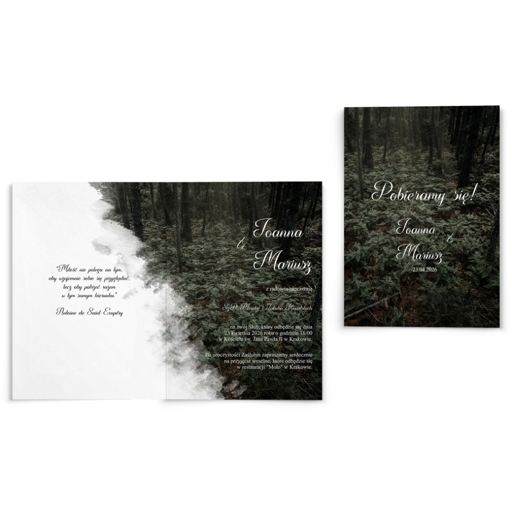 Zaproszenia ślubne Las - Składane Motyw 3
