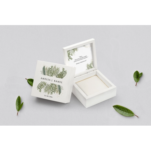 Pudełko na obrączki białe - Leaves Motyw 2