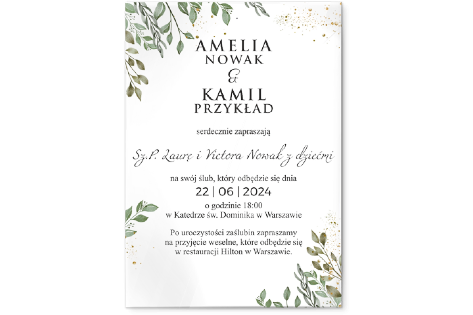 Zaproszenia ślubne Leaves- Akrylowe Motyw 3