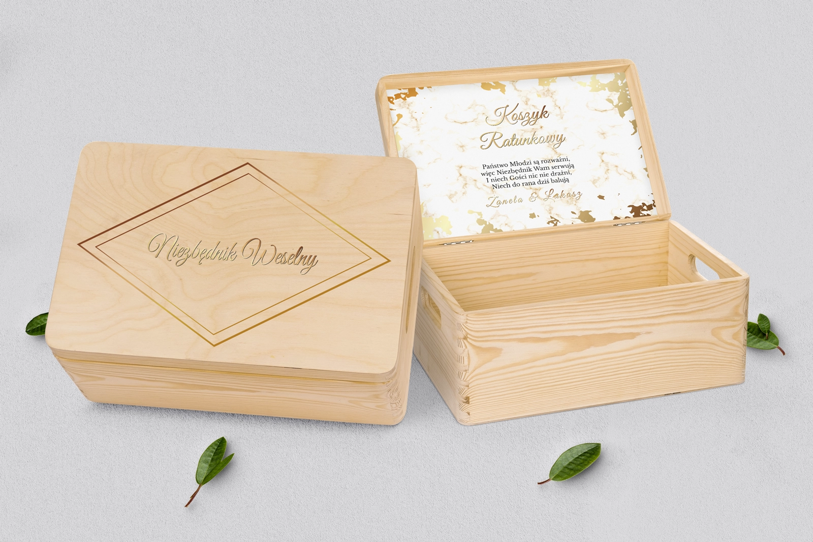 Koszyczek ratunkowy weselny naturalny - Marmur & Złoto Motyw 5
