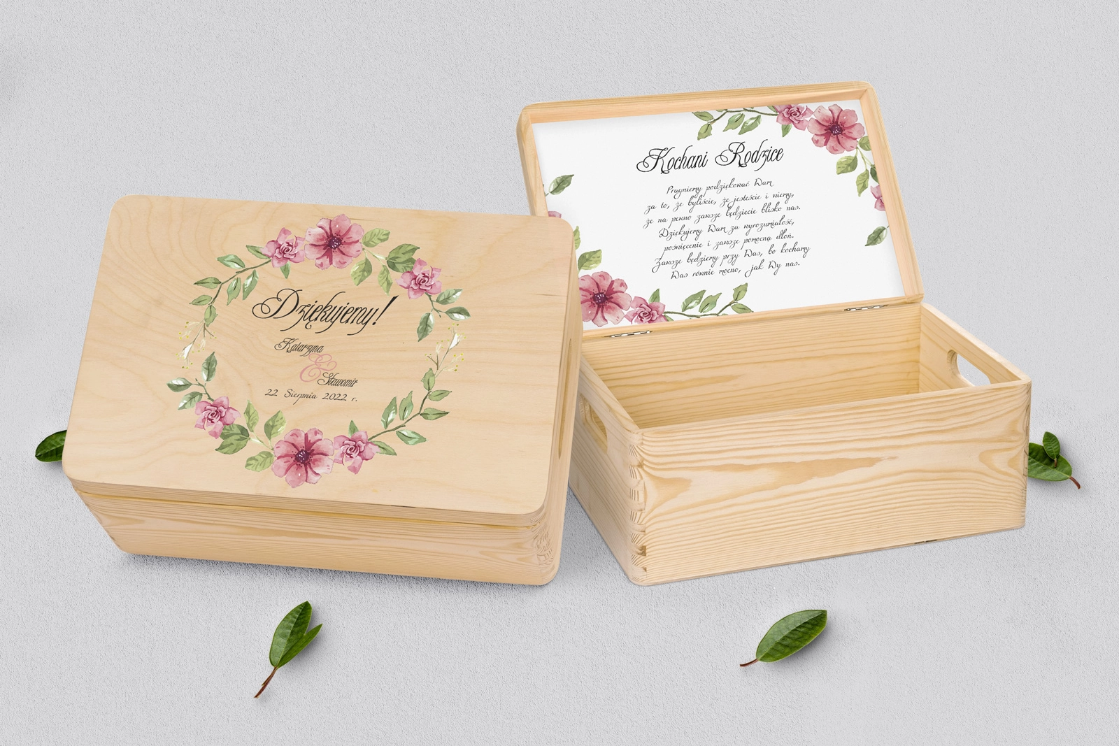 Skrzyneczka dla Rodziców - naturalna Akwarelowe Wianki Motyw 6