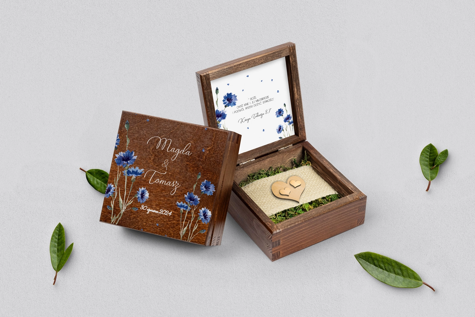 Pudełko na obrączki brązowe - Biały Czas - Motyw 2