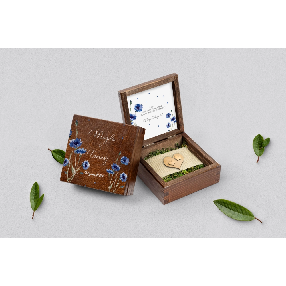 Pudełko na obrączki brązowe - Biały Czas - Motyw 2