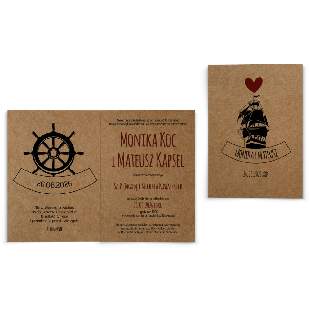 Zaproszenia ślubne Trip - Składane motyw 3