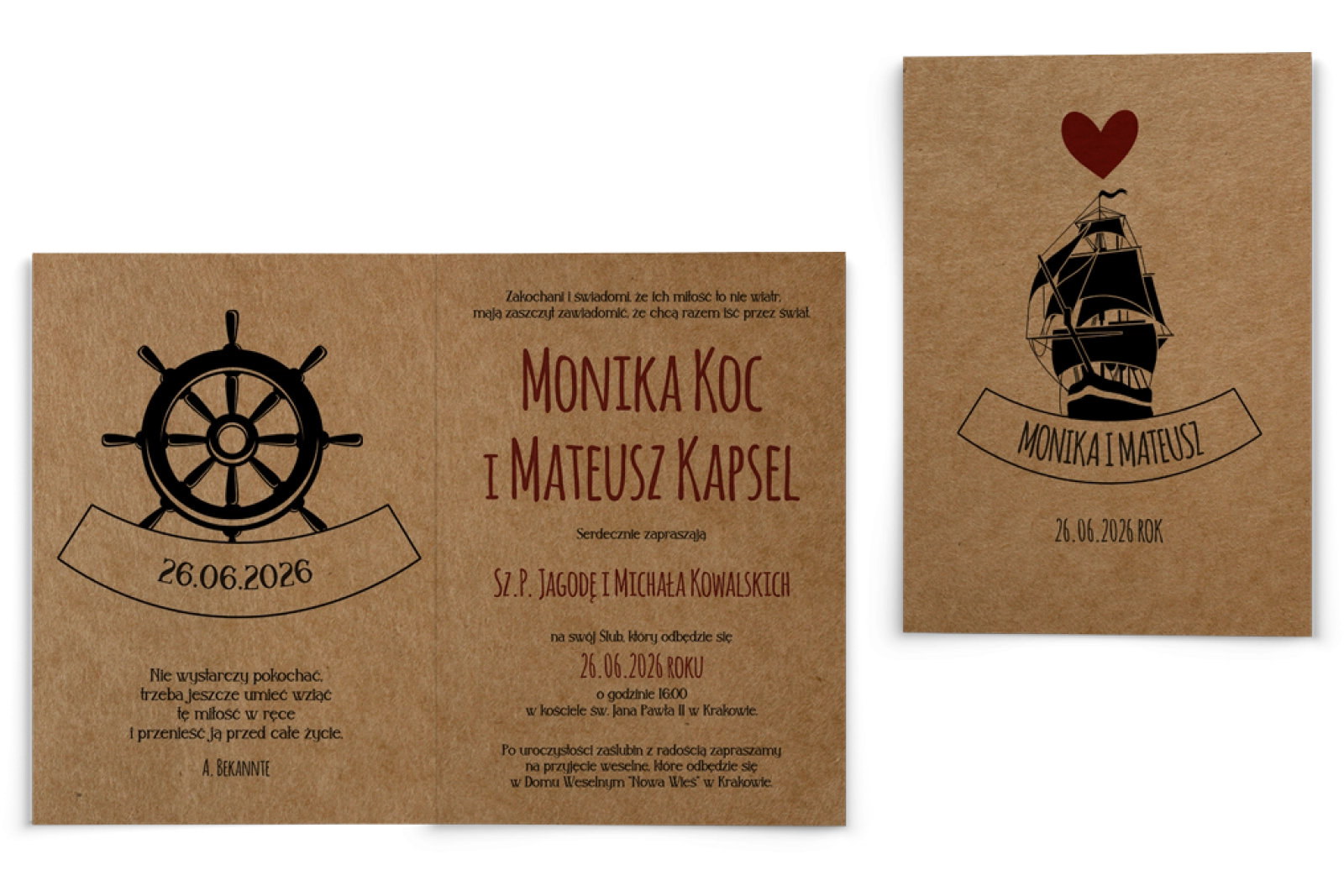 Zaproszenia ślubne Trip - Składane motyw 3